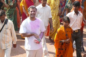 Here you go! Armand Gachet, a lead actor, in the middle of the Holi festival scene from 'Reconnection', a multi-award winning film.